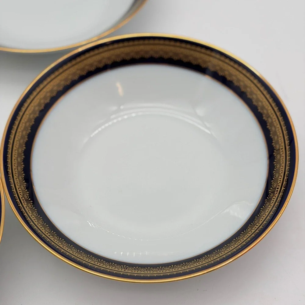Noritake Legacy Vienna 2796 Fruit Dessert Bowls Cobalt Blue Gold Set of 4